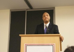 Ind. representative André Carson speaks to the Muslim Students' Association at the Ohio Union on May 3.