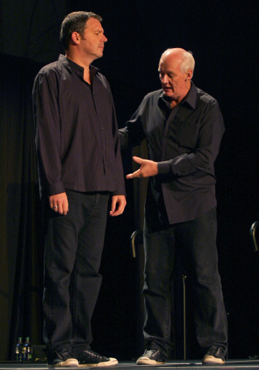 Improv comedians Brad Sherwood (left), and Colin Mochrie perform for OSU students Sept. 16 in the Archie M. Griffin Grand Ballroom.Credit: Shelby Lum / Photo editor