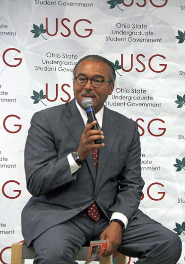 Columbus Mayor Michael Coleman speaks at a USG General Assembly meeting Oct. 1 at Ohio Union about the Columbus Education Plan.