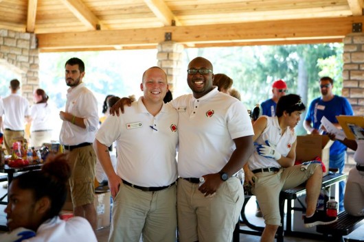 Pierre Lucien (right), who has a master's of higher education and student affairs from OSU and participated in the City Year program, poses with Cain Jeffries, an AmeriCorps member. Credit: Courtesy of Rod Swain