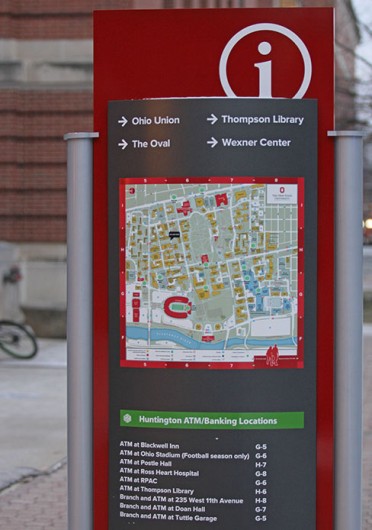 A directory sign located on 18th Avenue. OSU was required to install “way-finding” signs as part of its agreement with Huntington Bank. Credit: Shelby Lum / Photo editor