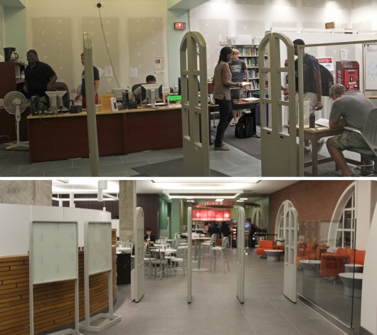 The 18th Avenue Library during (top) and before its $1.9M renovation. The library was renovated gradually and remained open and available for use throughout the construction process. <br />Credit: Ritika Shah / Asst. photo editor (top) Shelby Lum / Photo editor