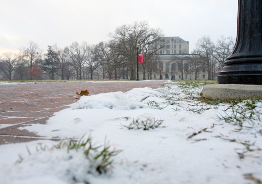 Snow blanketed the Oval, Jan. 6. OSU closed Jan. 6 and Jan. 7 because of extreme weather conditions. Credit: Shelby Lum / Photo editor