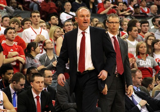 Thad Matta stands on the sidelines during a game against Minnesota. OSU won, 64-46. Credit: Ritika Shah / Asst. photo editor