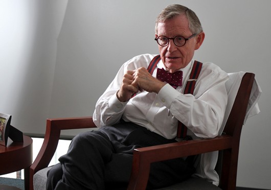 OSU President Emeritus E. Gordon Gee during an interview with The Lantern Oct. 21. Credit: Shelby Lum / Photo editor