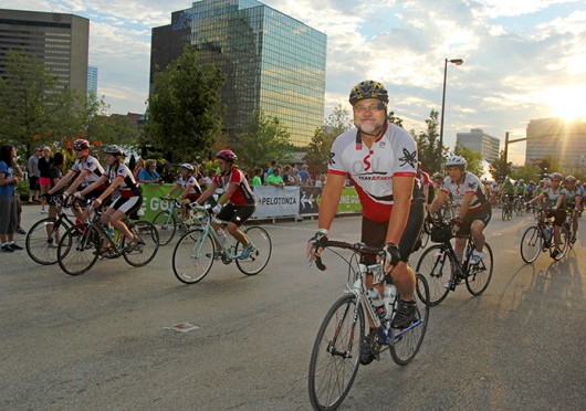 Participants in last year’s Pelotonia bike through Columbus. Credit: Shelby Lum / Photo editor