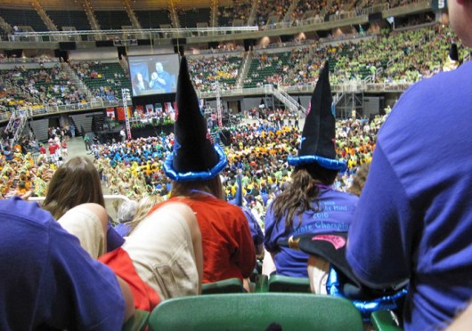 Participants at the opening ceremonies of an Odyssey of the Mind World Finals Competition. A chapter of Odyssey of the Mind, an international creative problem-solving competition, recently started up at OSU. Credit: Courtesy of Nathaniel Carvin