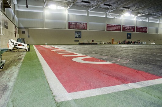 The Woody Hayes Athletic center is undergoing a multi-million dollar renovation to bring new FieldTurf and a new football locker room to the facility. Credit: Aaron Yerian / Buckeye TV assistant sports director