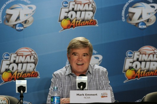NCAA president Dr. Mark Emmert speaks to the media during the Final Four press conference in Atlanta, Georgia, on Thursday, April 4, 2013.  Credit: Courtesy of MCT