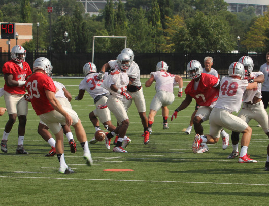 OSU redshirt-senior kicker Kyle Clinton (39) punts the ball during the first day of fall practice Aug. 4 at the Woody Hayes Athletic Center in Columbus. Credit: Tim Moody / Lantern sports editor