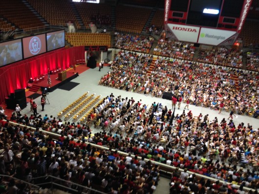 Nearly 7,000 OSU freshman were welcomed to the OSU community Monday by leaders from the university and the City of Columbus. Credit: Jeremy Savitz / Lantern reporter 