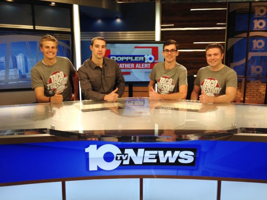 From left: Roommates Logan Jones, Aaron Craft, Jake Johnson and Michael Duffy appear on WBNS-10TV in Columbus on Feb. 2014 to promote their 'Taco Tuesday' campaign made popular by their Twitter account, @CRAFTroomies. Credit: Courtesy of Jake Johnson