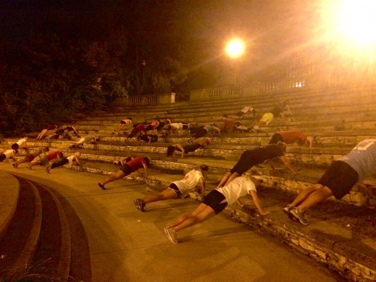 Members of GRIND club work out at Browning Amphitheater Sept. 29. Credit: Audrey DuVall / Lantern reporter 