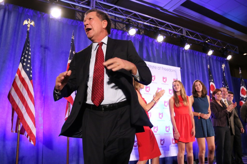 Gov. John Kasich celebrates the news of his re-election at the Franklin County Republican Election Night event on Nov. 4 at the Renaissance Columbus Downtown Hotel. Credit: Yann Schreiber / Lantern reporter