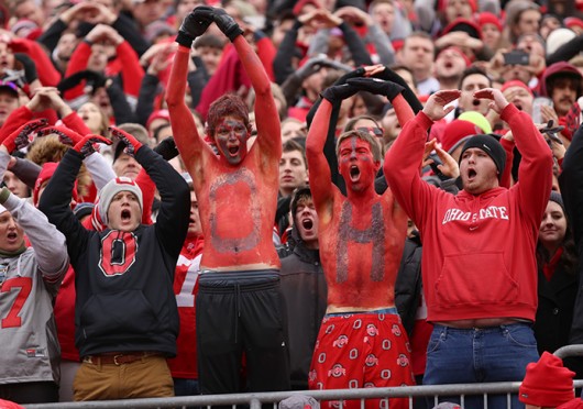 OSU fans participate in a cheer during a game against Michigan on Nov. 29 at Ohio Stadium.  Credit: Mark Batke / Photo editor 