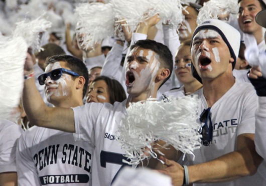 Penn State fans cheer during the first quarter of a stadium ‘White Out’ game against OSU on Oct. 25 in State College, Pa. OSU won in double-overtime, 31-24.  Credit: Ritika Shah / Lantern TV News director
