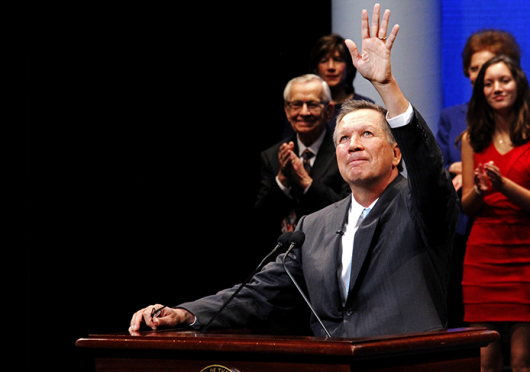 Republican Gov. John Kasich delivered his inauguration speech  to a packed Southern Theatre in downtown Columbus Jan. 12.  Credit: Jon McAllister / Asst. photo editor