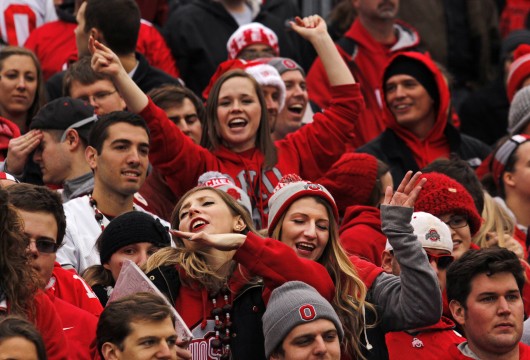 Fans dance to "Shake It Off" by Taylor Swift Nov. 29 during a football game between OSU and Michigan at Ohio Stadium. OSU won, 42-28. Credit: Jon McAllister / Asst. photo editor