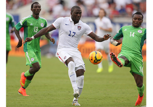 US striker Jozy Altidore (17) advances the ball against Nigeria during a friendly match on June 7 in Jacksonville, Fla. The US won, 2-1, with Altidore scoring both goals. Altidore moved back to Major League Soccer from Sunderland in England during the January transfer window. Credit: Courtesy of TNS