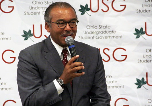 Columbus mayor Michael Coleman speaks at a USG General Assembly meeting Oct. 1 at the Ohio Union about the Columbus Education Plan. Credit: Ritika Shah / LanternTV News director