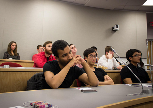 Members of the OSU Business Builders Club listen to a lecture on Jan. 21 at the Ohio Union. Many club events are in casual attire, while events such as the club's career fair on Feb. 3 require a business professional dress code.  Credit: Courtesy of Sydney Sundell