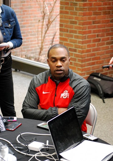 Running backs coach Stan Drayton speaks with the media on Feb. 4 at the Woody Hayes Athletic Center.  Credit: Tim Moody / Sports editor