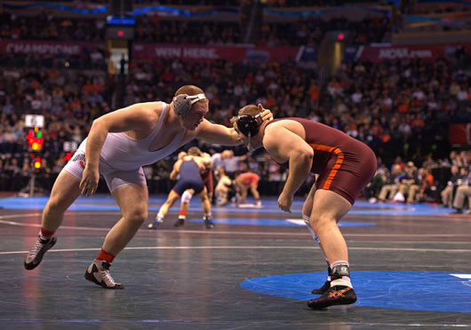 Redshirt-sophomore Nick Tavanello (left) made his return from injury in the National Duals for OSU and is expected to be 100 percent for the Big Ten Championships. Credit: Courtesy of OSU Athletics