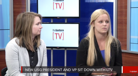 Abby Grossman (right) and Abby Waidelich (left) sit down for a one-on-one interview with The Lantern in the Lantern TV studio. 