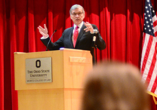 FCC Chairman and Ohio State alumnus Thomas Wheeler returned to Columbus to discuss the implications of the net neutrality decision, as well as his memories of OSU. Credit: Courtesy of OSU