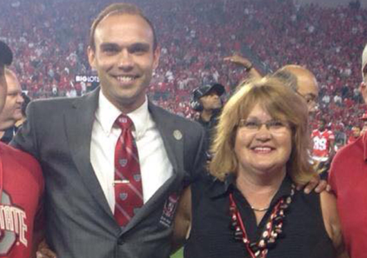 Stewart Kitchen (left) and mother Mitzi Kitchen pose together inside Ohio Stadium during an OSU game against Cincinnati on Sept. 27. Credit: Courtesy of Collin Howard