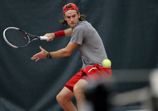 Redshirt-senior Hunter Callahan (pictured) and the OSU men's tennis team are scheduled to play host to No. 1 Oklahoma on March 6 in Columbus, where they hope to defend their over 200-game home win streak. Credit: Mark Batke / Photo editor