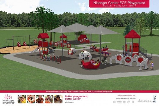 The Nisonger Center's current playground will be renovated so that the space is safer for children to play on. The replacement of the playground will cost more than $300,000, of which $100,000 has been funded by a Columbus Foundation grant. The Nisonger Center plans on breaking ground this summer. Credit: Courtesy of the Nisonger Center