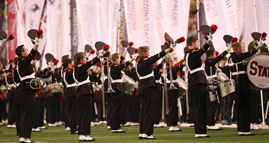 Members of the OSU Marching Band perform at the College Football Playoff National Championship game on Jan. 12 in Arlington, Texas. Credit: Mark Batke / Photo editor