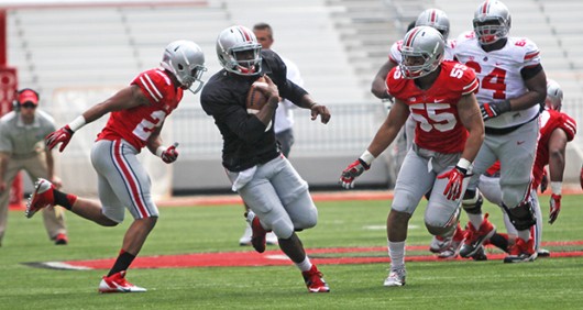 OSU football players compete in the 2014 Spring Game on April 12, 2014, at Ohio Stadium. Credit: Mark Batke / Photo editor