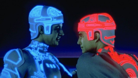 Bruce Boxleitner as Tron (left) and Jeff Bridges as Kevin Flynn (right). Credit: Courtesy of Erik Pepple 