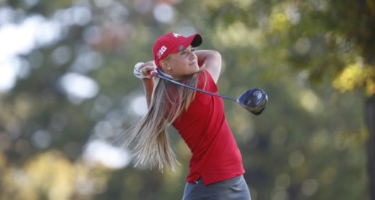 Junior Jessica Porvasnik completes a swing for the OSU women's golf team. Porvasnik was one of three OSU golfers to compete in the U.S. Amateur Championship on August 10-16 in Portland, Oregon. 