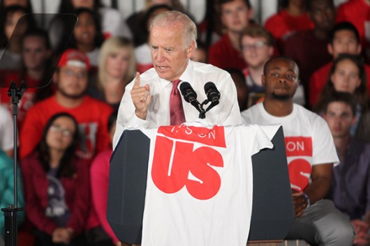 Vice President Joe Biden speaks at an Ohio State held "It's On Us" campaign on Sept 17 at Jesse Owens South Recreation Center. The campaign is aimed towards knowledge and awareness of sexual assault. Credit: Samantha Hollingshead / Photo Editor