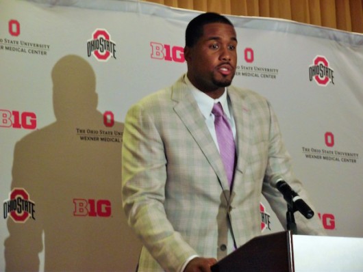 Former OSU basketball player Terence Dials speaks before the 2015 Athletics Hall of Fame banquet. Credit: Alexa Mavrogianis / Lantern reporter
