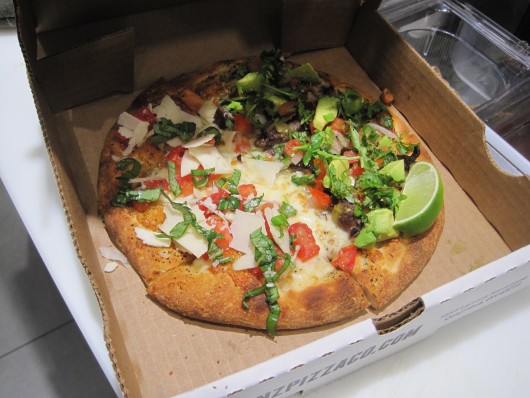 A half bruschetta and half "Tres Amigos" personal pizza from Brenz Pizza. Credit: Hannah Herner / Lantern reporter 