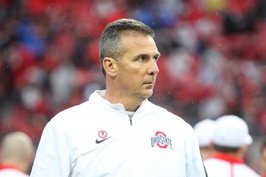 OSU coach Urban Meyer stands on the sideline during a game against Michigan State on Nov. 21 at Ohio Stadium. OSU lost 17-14. Credit: Samantha Hollingshead | Photo Editor