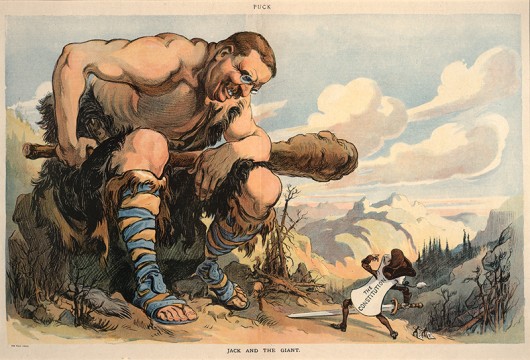 Joseph Keppler. “Jack and the Giant”. Puck, March 20, 1907. The Ohio State University, Billy Ireland Cartoon Library & Museum. Credit: Courtesy of Marilyn Scott 