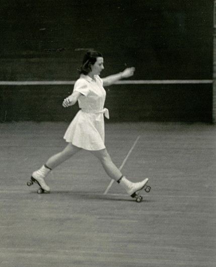 Helen Alkire teaching dance on roller skates, circa 1940. Credit: Courtesy of Dori Jenks