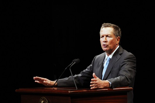 Gov. John Kasich speaks at his inauguration ceremony on Jan. 12 at the Southern Theatre in Columbus. Credit: Lantern File Photo