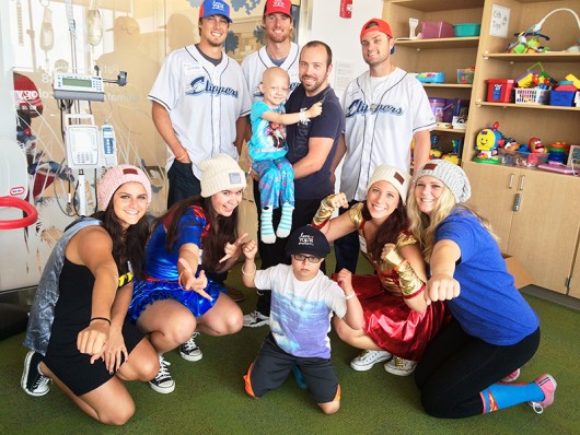 The Love Your Melon crew with members of the Columbus Clippers and some of the kids that they met at Nationwide Children's. Credit: Courtesy of Laura Vanic
