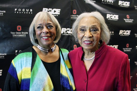Marlene Owens Rankin and Gloria Owens Hemphill, Jesse Owen’s daughters, at the Feb. 15 showing of the movie “Race” at the Mershon Center. Credit: Michael Huson / Campus Editor