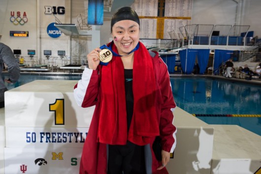OSU sophomore Liz Li poses for a picture at the Big Ten championships. Credit: Courtesy of OSU