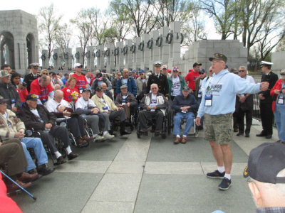 Central Ohio veterans receive a tour of the World War II memorial in Washington D.C. on April 2. Credit: Courtesy of Kay Downing