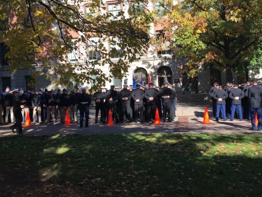 Veterans gather for Ohio State's annual "rock ceremony," a moment held annually since 1917 to honor those who have served in the military. Credit: Dan Smyth | Lantern Reporter