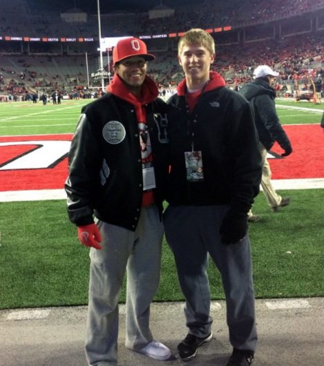 Noah West (left) and Gavin Lyon (right) pose for a photo on a visit at an Ohio State football game. Credit: Courtesy of Carrie West
