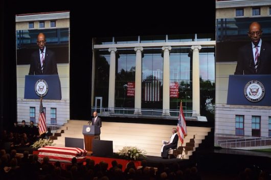 University President Michael Drake speaks at the ceremony held for John Glenn at the Mershon Auditorium on Dec. 17. Credit: Sheridan Hendrix | For The Lantern